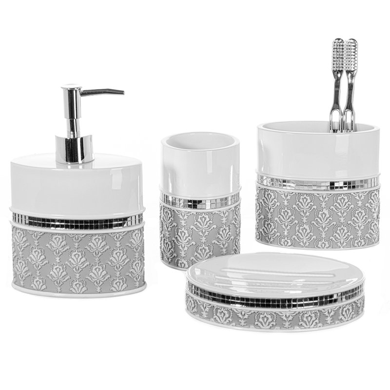 House of Hampton® Mirror Damask 4Piece Bathroom Accessory Set
